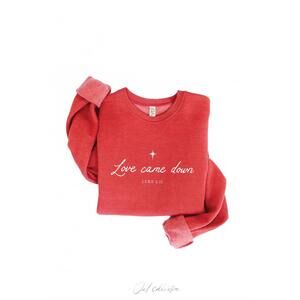NEW OAT COLLECTIVE unisex love came down luke 2:11 graphic sweatshirt in cranber